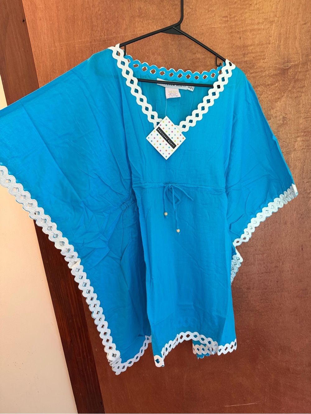 Gretchen Scott Designs Turquoise V-Neck Kaftan with White Scallop Trim